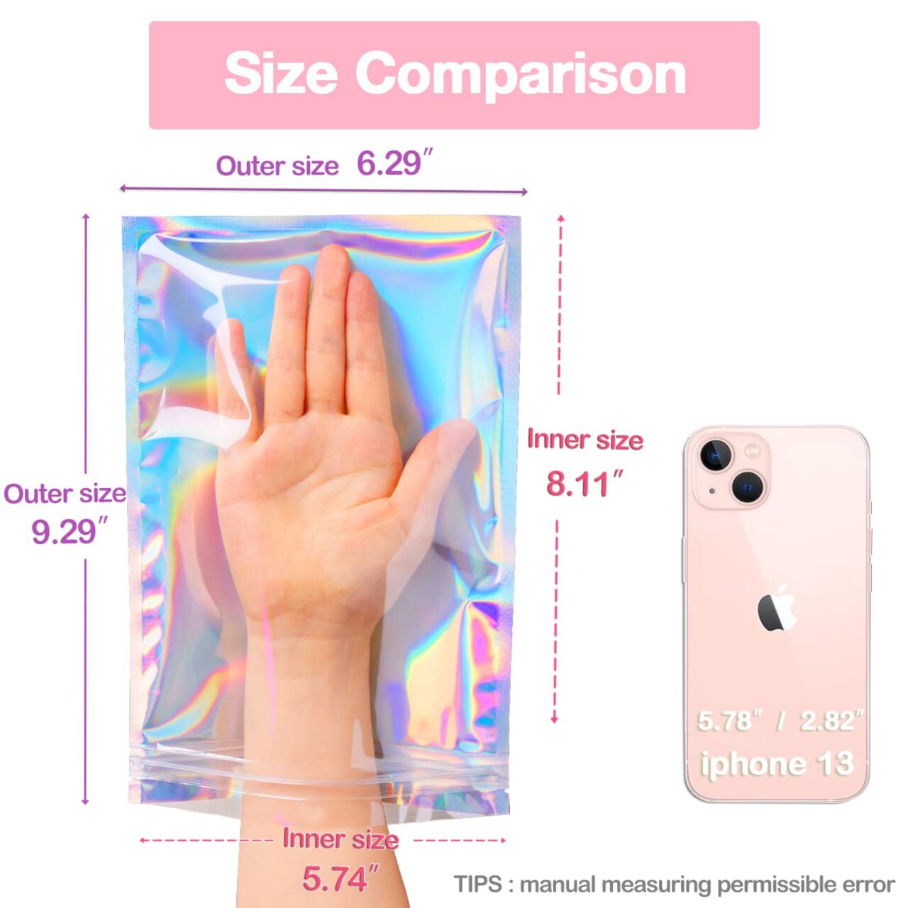 50 Pieces Smell Proof Bags & Resealable Foil Pouch Mylar Sample Bag Great for Party Favor Food Storage (Holographic Color) (6x9 inch)